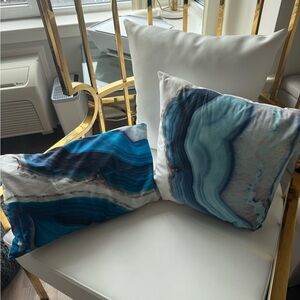 Blisset Royal Navy Blue Ocean Shoreline Wave Design Thow Pillows